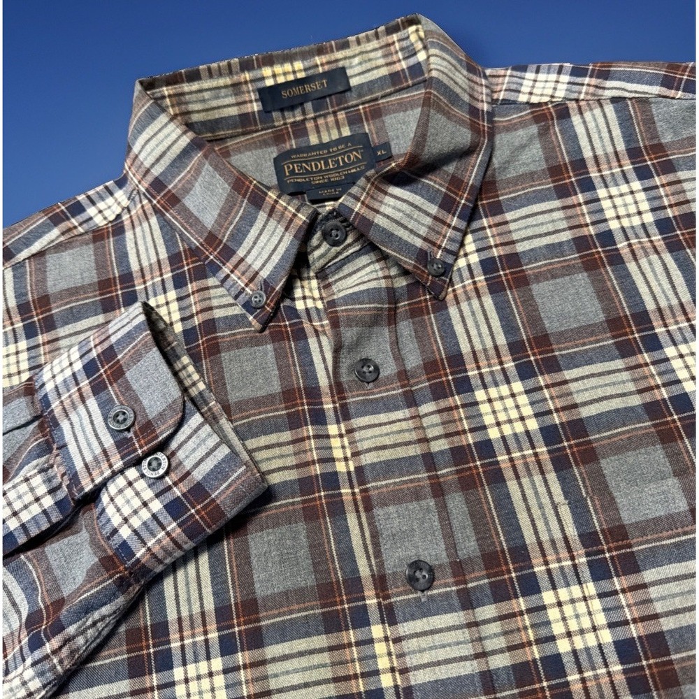 Pendleton Men's Brown Plaid Wool‎ Blend Flannel Shirt XL *READ